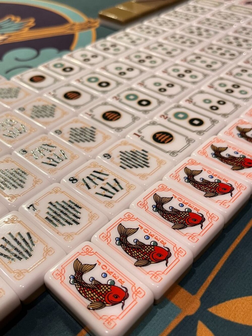 Designer Inspired American Mahjong Set - Tiles, Mat, Dice with Koi Cranes - Picture 6 of 17